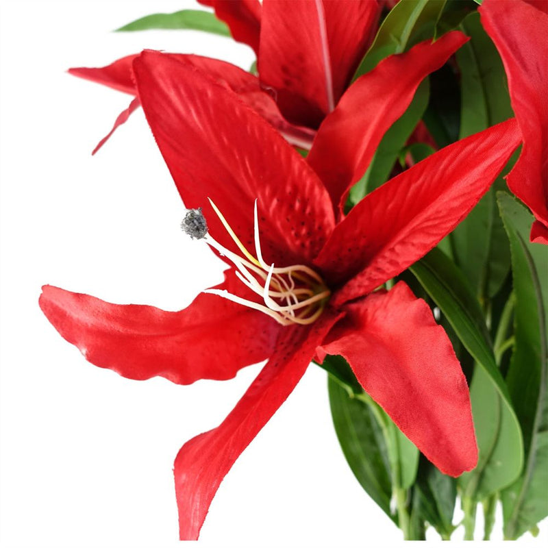Pack of 6 x 100cm Large Red Lily Stem - 18 Flowers