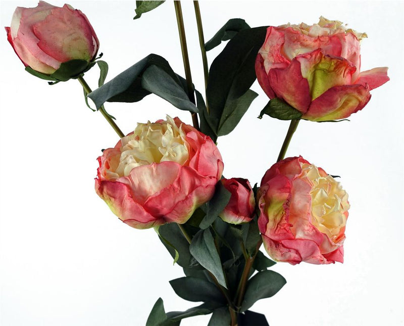 55cm Pink Peony Artificial Flowers Spray - 4 Flowers 3 Buds