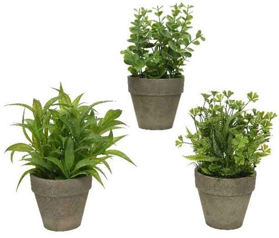 Potted artificial shrub trio