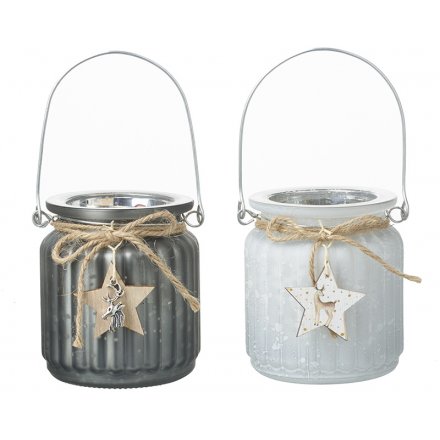 Frosted Glass Candle Pots With Star Hangers 9cm