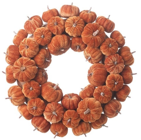 Velvet Orange Pumkin Wreath 46cm