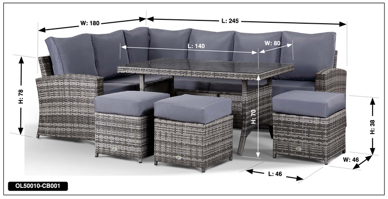 Palma Grey Rattan Casual Dining Sofa Set