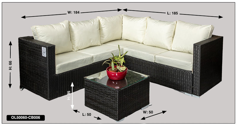Mykonos Black & Cream Compact Rattan Corner Sofa Set