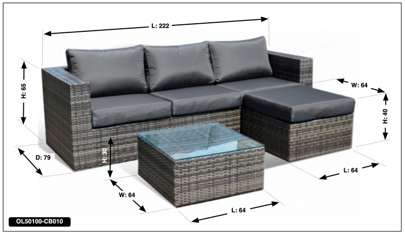 Marseille Large Grey Rattan 9 seater Corner Sofa Set