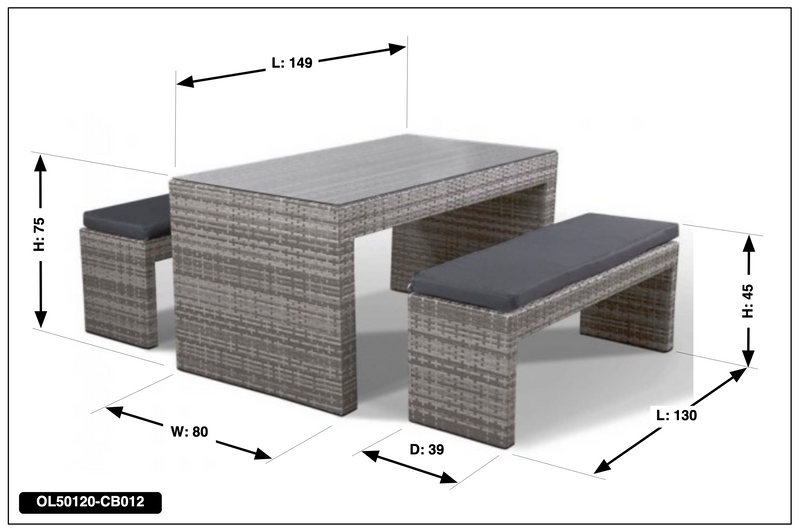 Naples Glass Topped Luxury Grey Rattan Picnic Table Set