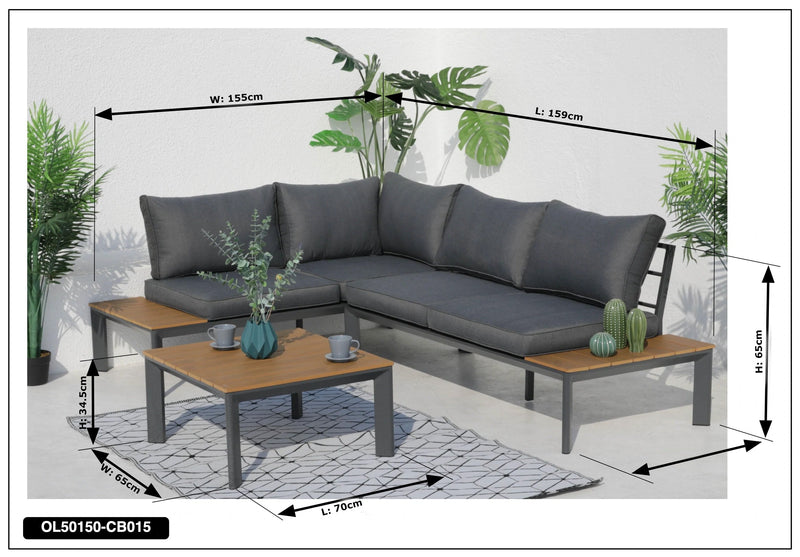 Anassa Contemporary Aluminium Framed Corner Sofa Set and Coffee Table