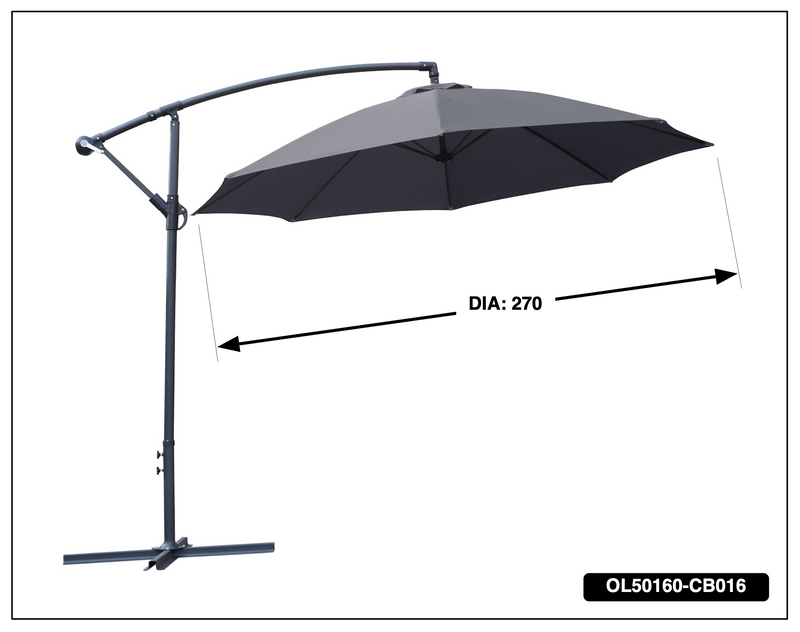 Premium Quality Banana Parasol - 2.7m Diameter in BLACK