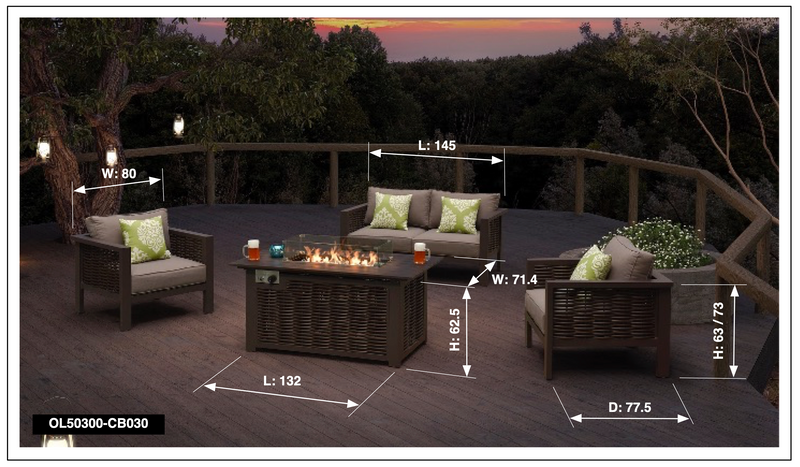Rome Luxury Garden Furniture Sofa Set with Two Chairs and Firepit Table