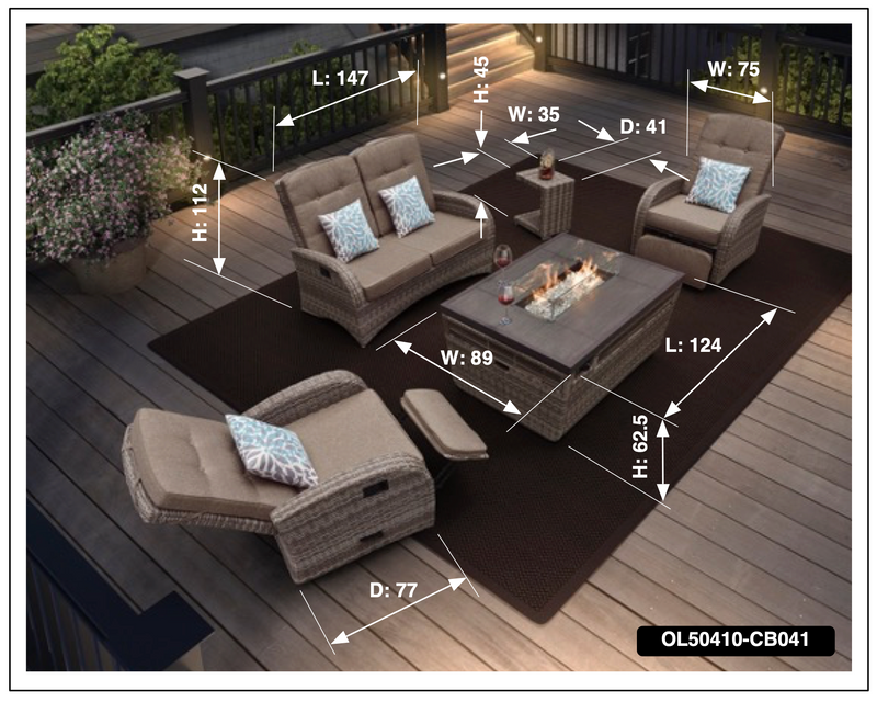 Florence Reclining Sofa Set with Two Rocking and Reclining Chairs, Side Table and Firetable