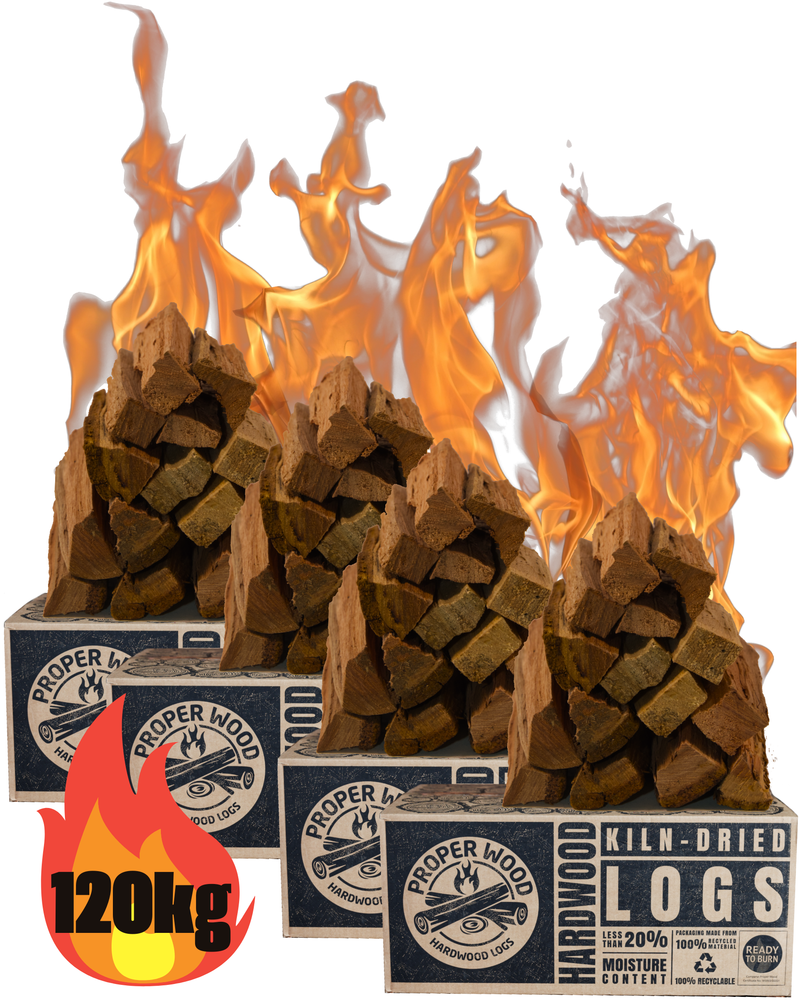 Kiln Dried Hardwood Logs, Ready to Burn 120KG Box