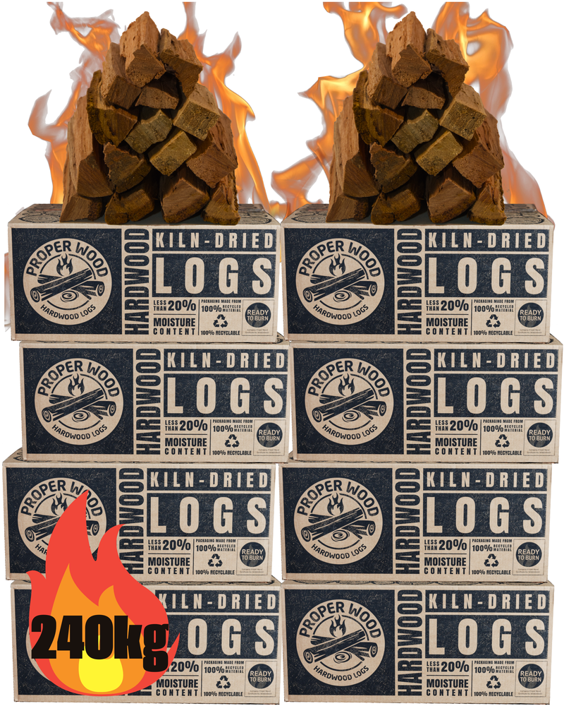 Kiln Dried Hardwood Logs, Ready to Burn 240KG Box