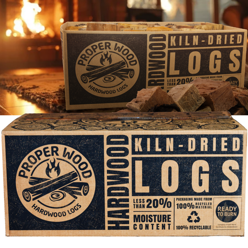 Kiln Dried Hardwood Logs, Ready to Burn 30KG Box