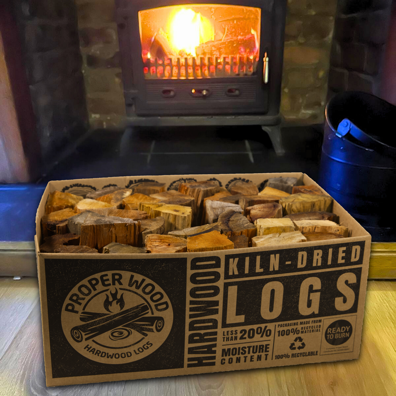 Kiln Dried Hardwood Logs, Ready to Burn 30KG Box