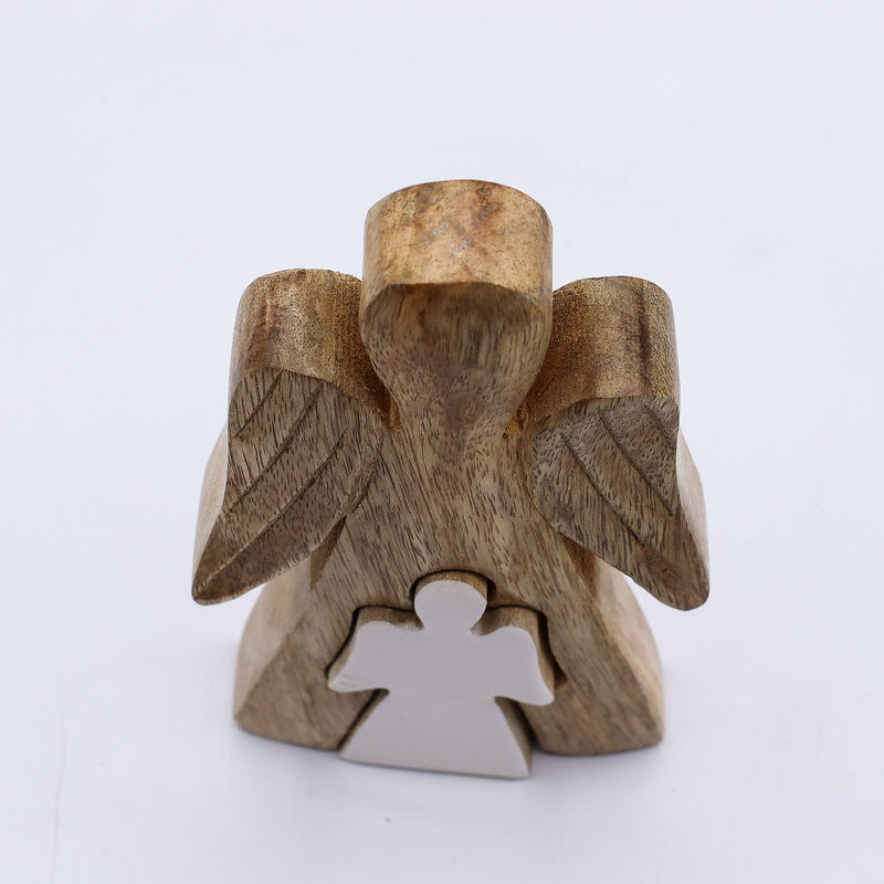 Mango Wood Angel in Angel - White Enamel