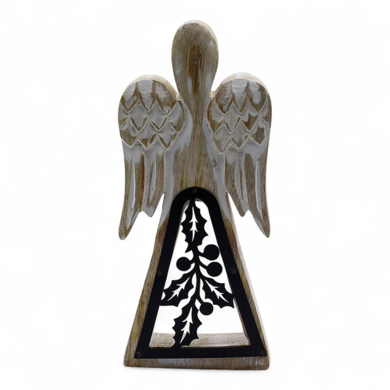 Mango Wood Angel - Whitewash with Iron Decor Cut Out