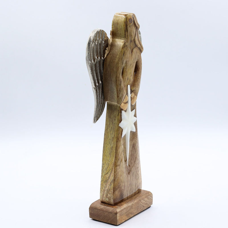 Large Mango Wood Peace Angel Metal Wings & Enamel Detail