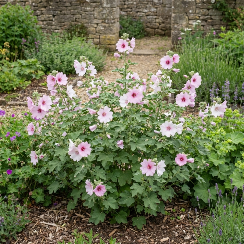 Lavatera Barnsley Baby Hardy Mallow Plant, Outdoor Garden Ready Flower ...