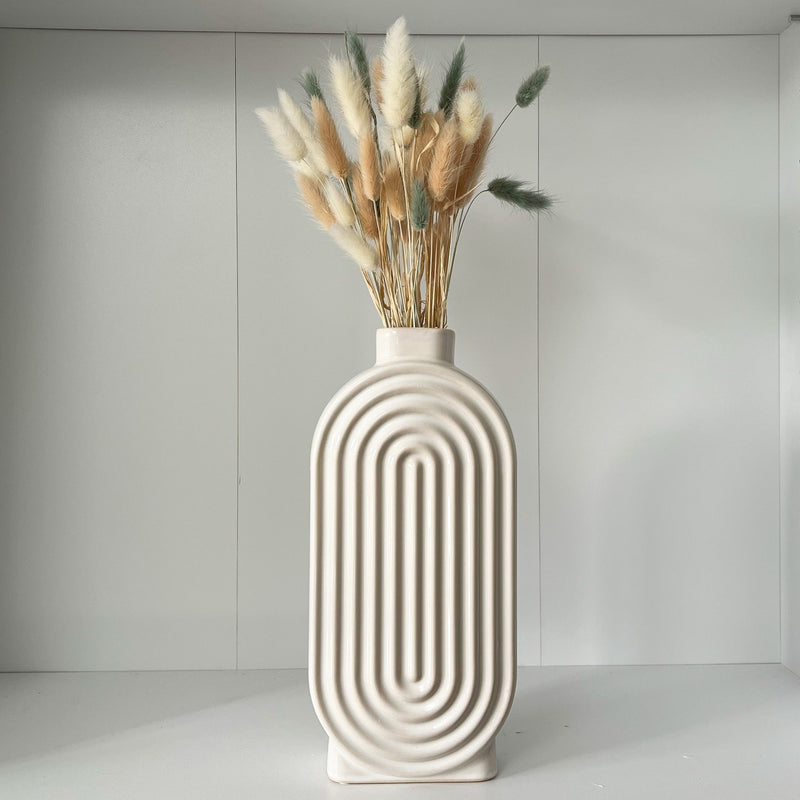 White Ribbed Oval Vase