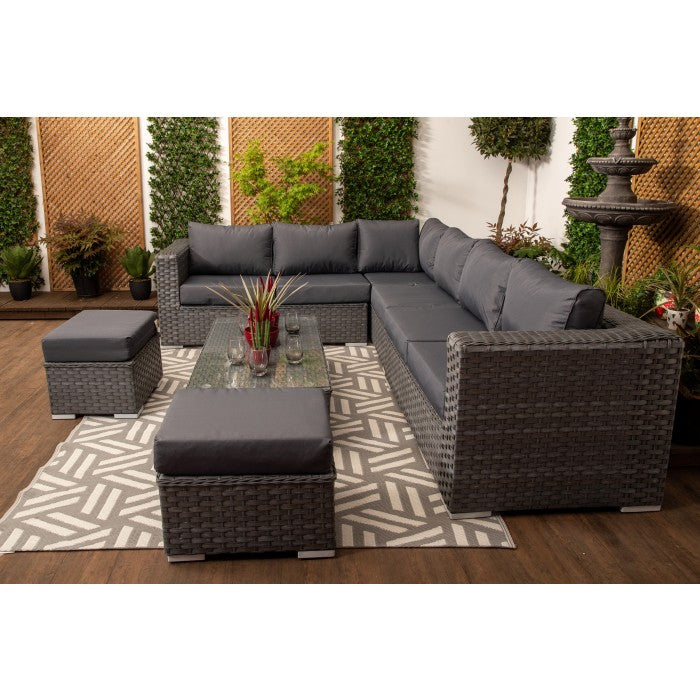Marseille Large Grey Rattan 9 seater Corner Sofa Set