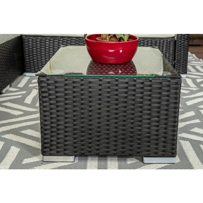 Mykonos Black & Cream Compact Rattan Corner Sofa Set