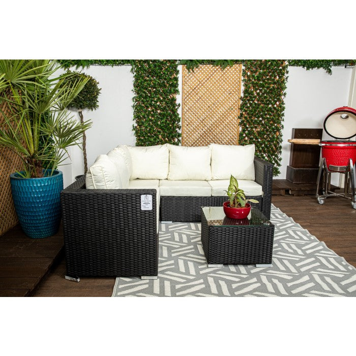 Mykonos Black & Cream Compact Rattan Corner Sofa Set