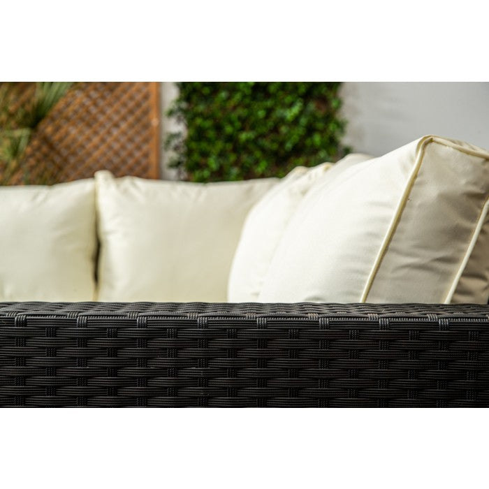Mykonos Black & Cream Compact Rattan Corner Sofa Set