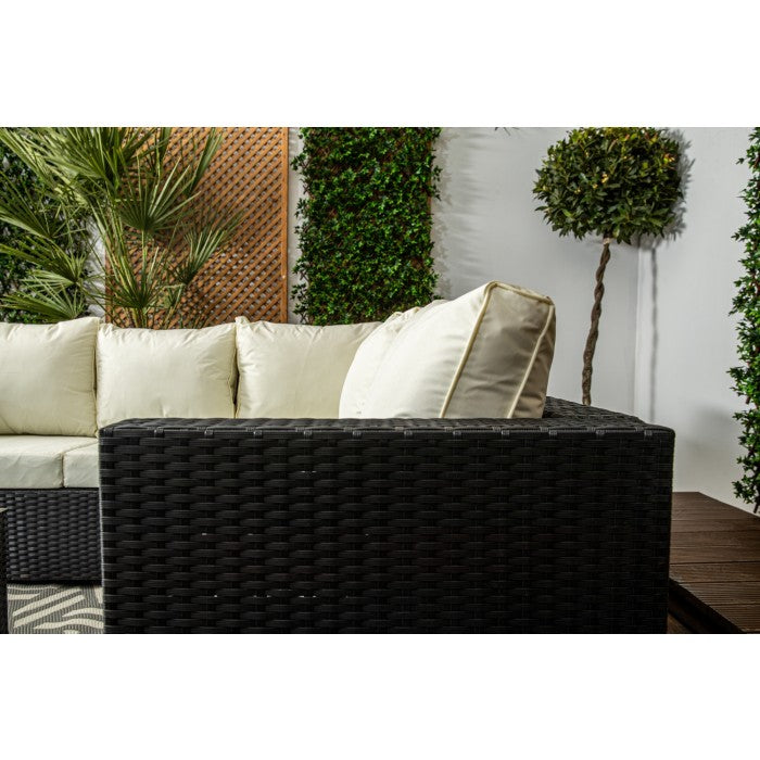 Mykonos Black & Cream Compact Rattan Corner Sofa Set