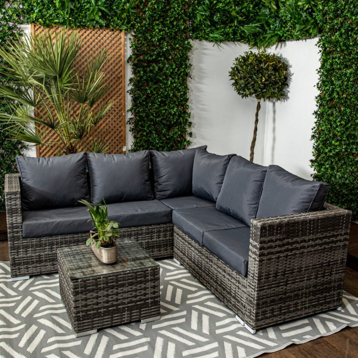Mykonos Luxury Grey & Anthracite Compact Rattan Corner Sofa Set
