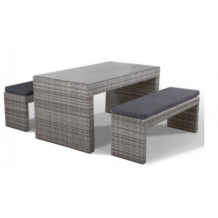 Naples Glass Topped Luxury Grey Rattan Picnic Table Set