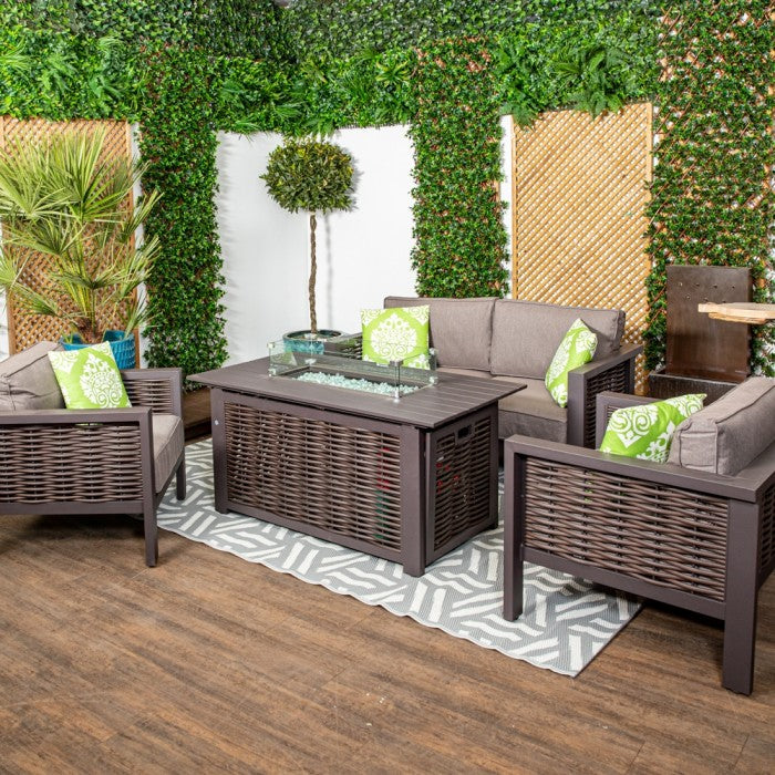 Rome Luxury Garden Furniture Sofa Set with Two Chairs and Firepit Table