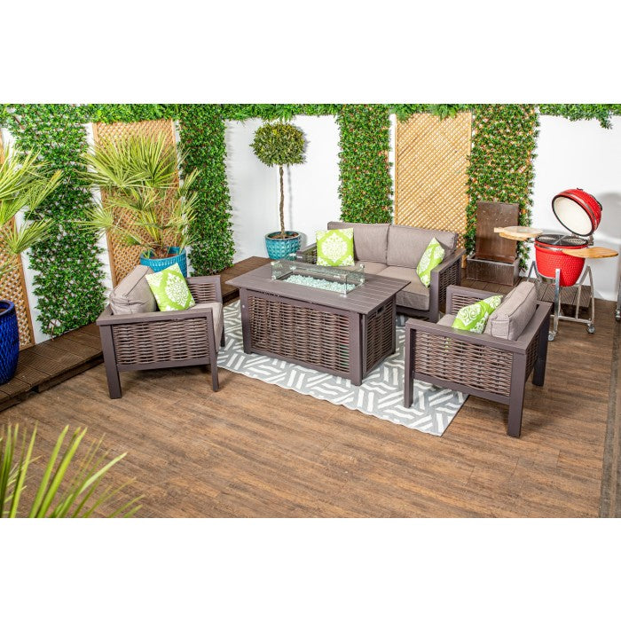 Rome Luxury Garden Furniture Sofa Set with Two Chairs and Firepit Table