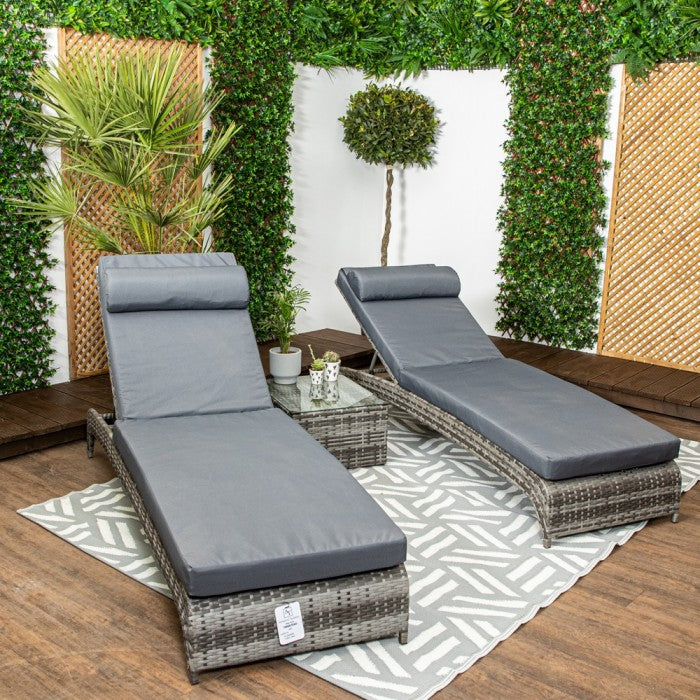 Savona Pair of Luxury Loungers in Grey with Side Table