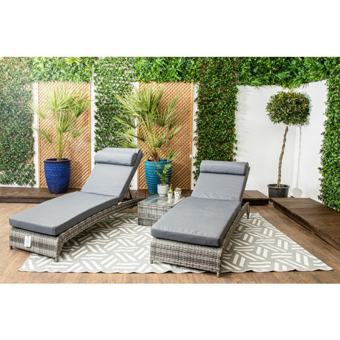 Savona Pair of Luxury Loungers in Grey with Side Table