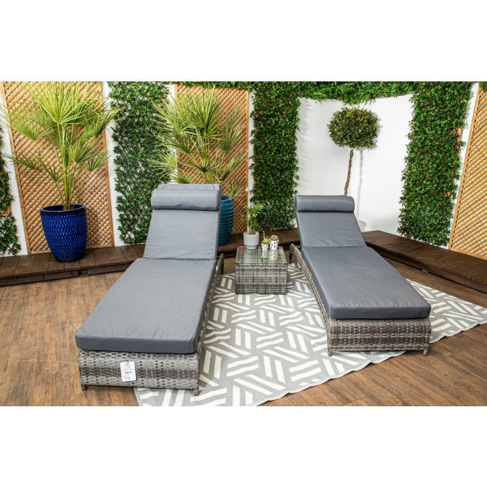 Savona Pair of Luxury Loungers in Grey with Side Table