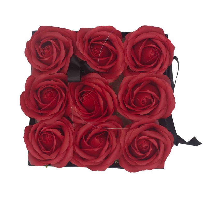 Soap Flower Gift Bouquet - 9 Red Roses - Square