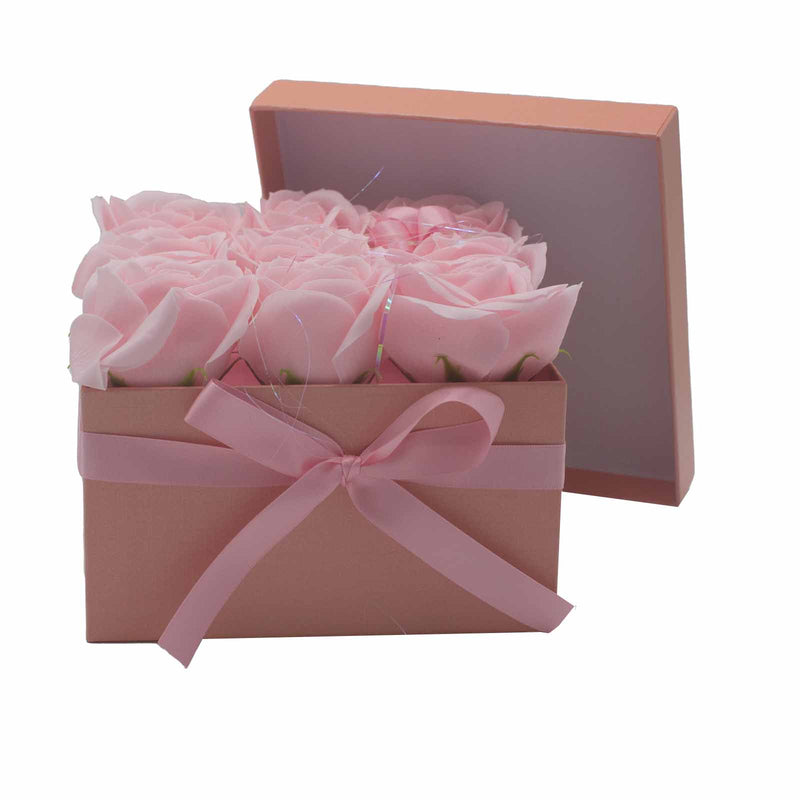 Soap Flower Gift Bouquet - 9 Pink Roses - Square