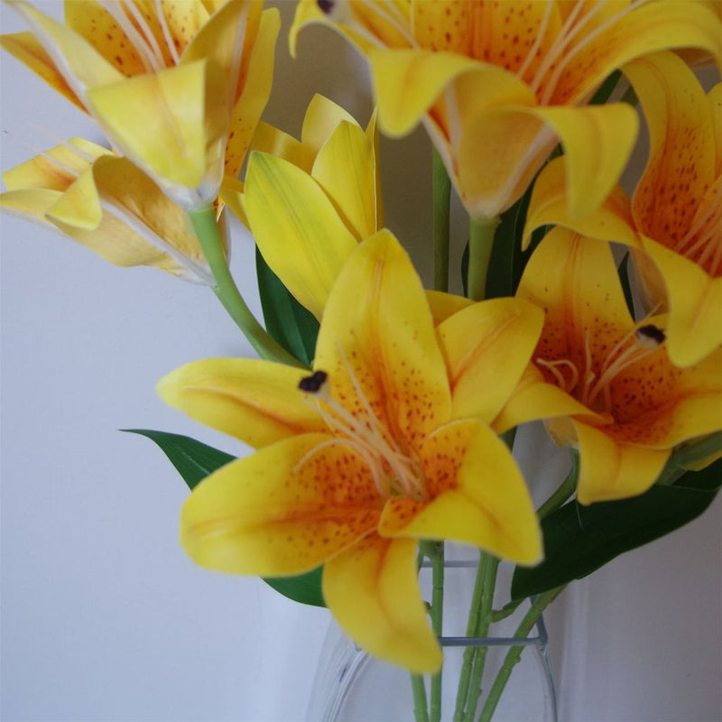 12 x 60cm Artificial Lily Stem - Yellow - 144 Flowers
