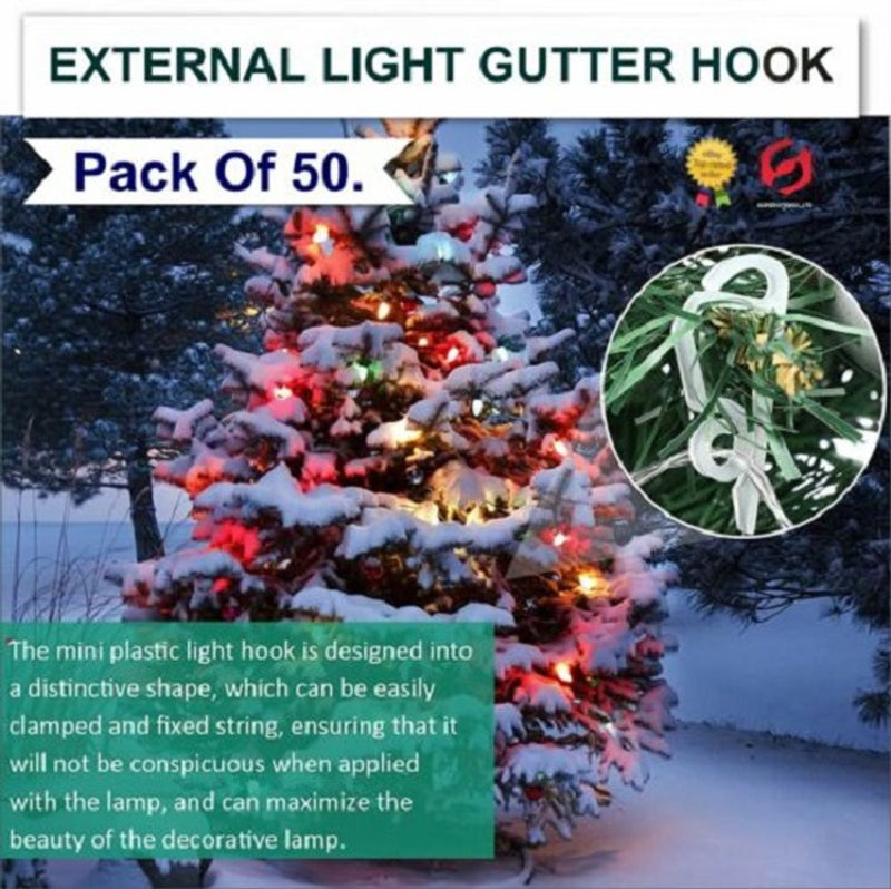 NEW 50 External Light Hooks Christmas Decoration Home Garden Gutter Clip Hanger