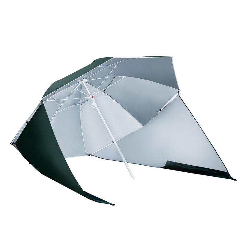 Beach Umbrella Sun Shelter 2 in 1 Umbrella UV Protection Steel Green Outsunny