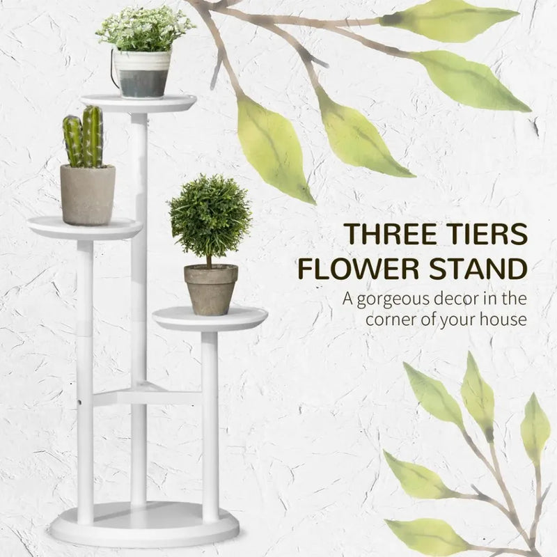 3 Tiered Plant Stand, Bamboo Plant Shelf for Indoor & Outdoor, white