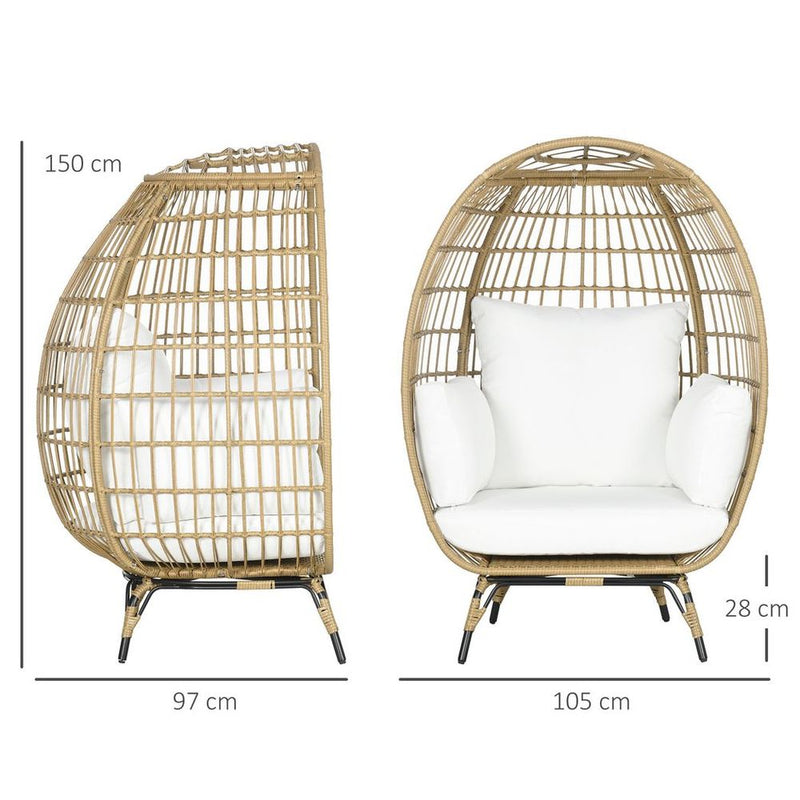 Outsunny Round PE Rattan Outdoor Egg Chair w/ Padded Cushions for Garden, Khaki