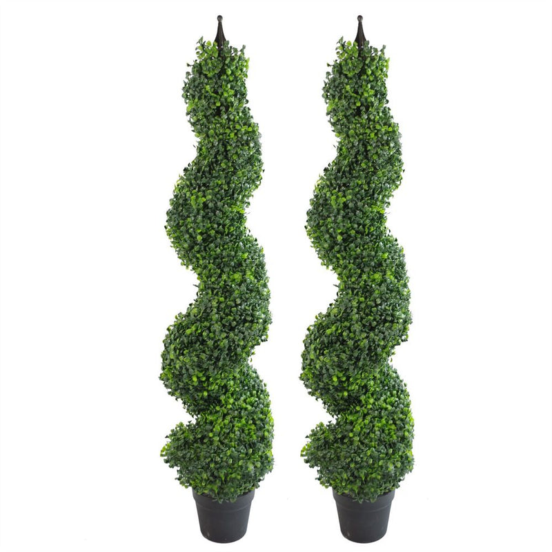120cm (4ft) Tall Artificial Boxwood Tower Tree Topiary Spiral Metal Top