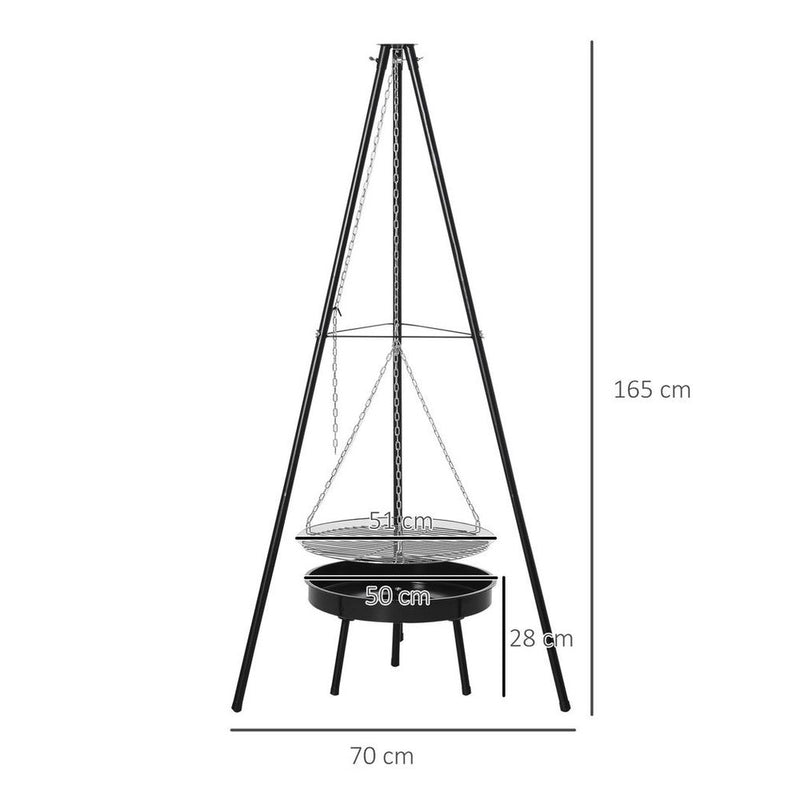 Adjustable Tripod Charcoal Barbecue BBQ Cooking Grill Round Portable