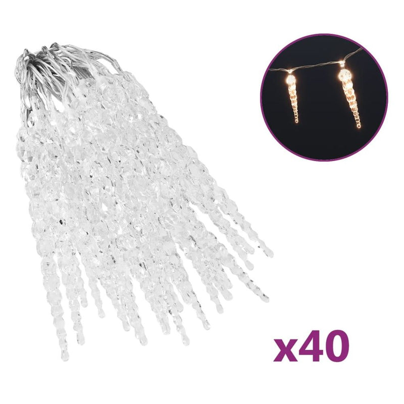 Christmas Icicle Lights 40pcs Warm White Acrylic Remote Control