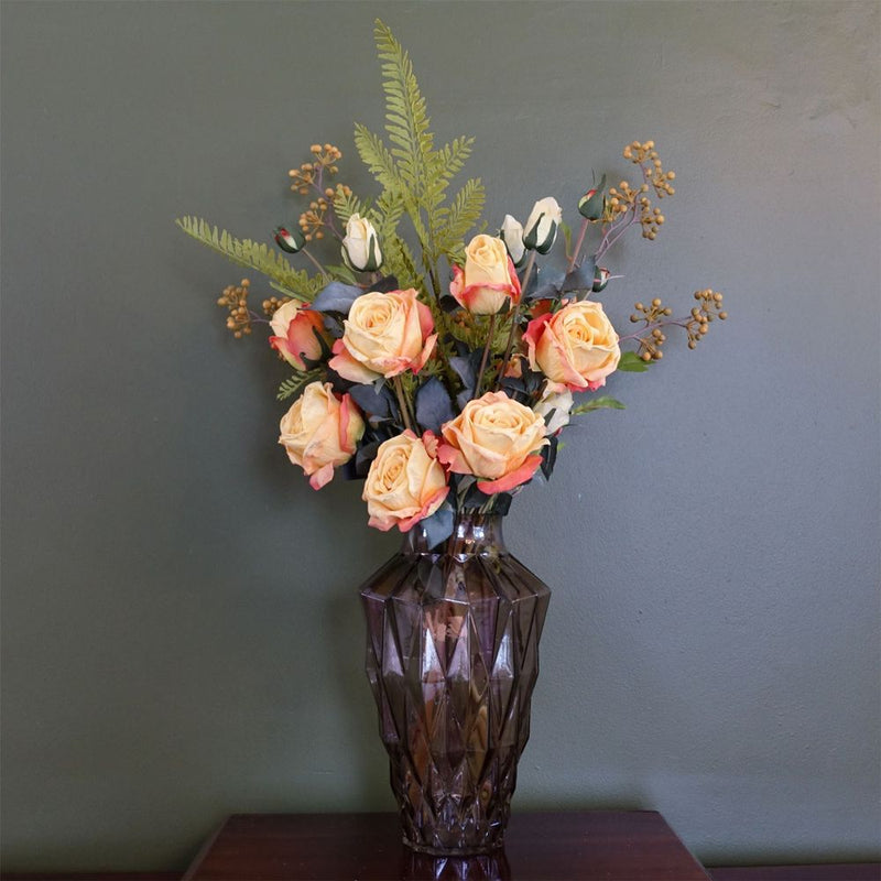 65cm Yellow Rose Display Geometric Glass Vase