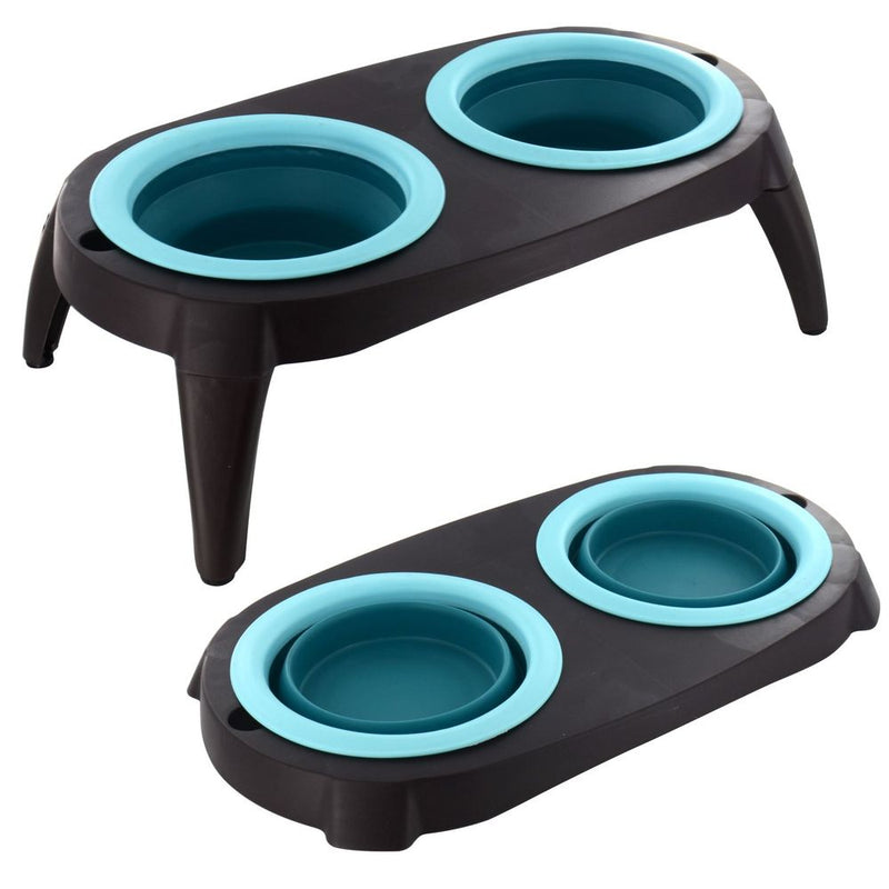 Collapsible Pet Bowl with Stand - TURQUOISE