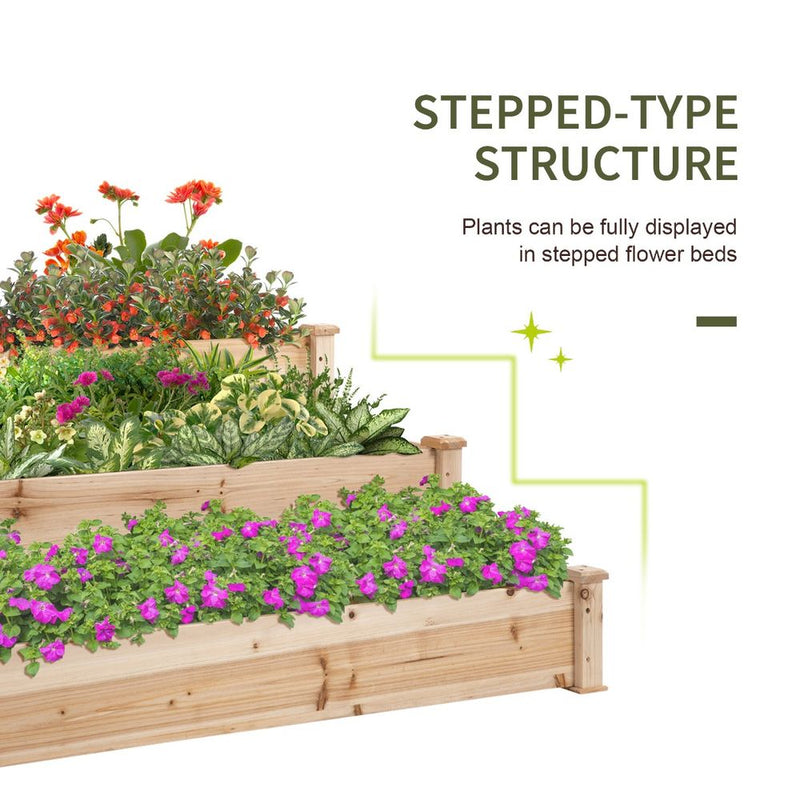 Wooden Raised Bed 3-Tier Planter Kit Elevated Plant Box 124x124x56cm
