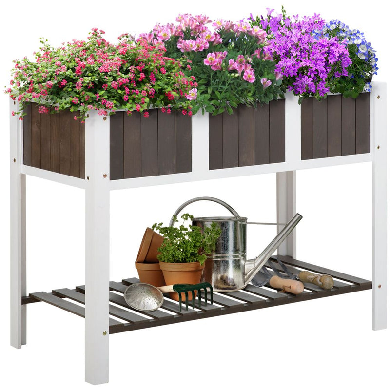 Wooden Planter Raised Elevated Garden Bed with Shelf Solid Wood Outdoor/Indoor