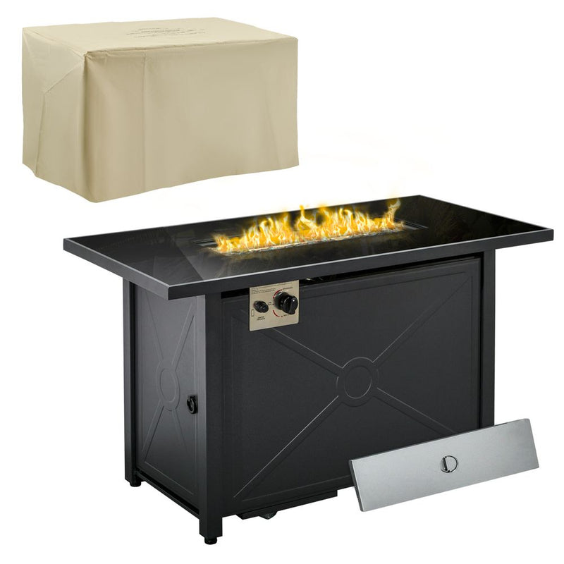 Outdoor Propane Gas Fire Pit Table w/ Rain Cover, 50000 BTU, Black