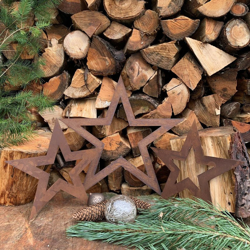 Rustic 3x Rusty Stars Mantle Christmas Sign Metal Decoration
